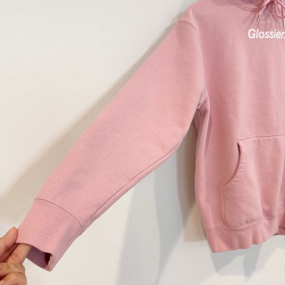 Glossier Original Pink Hoodie Pullover Sweatshirt Cozy Fleece Loungewear Small - Picture 3 of 9